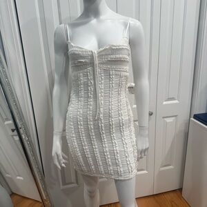 Windsor White Textured Ruffle Spaghetti-Strap Mini Dress